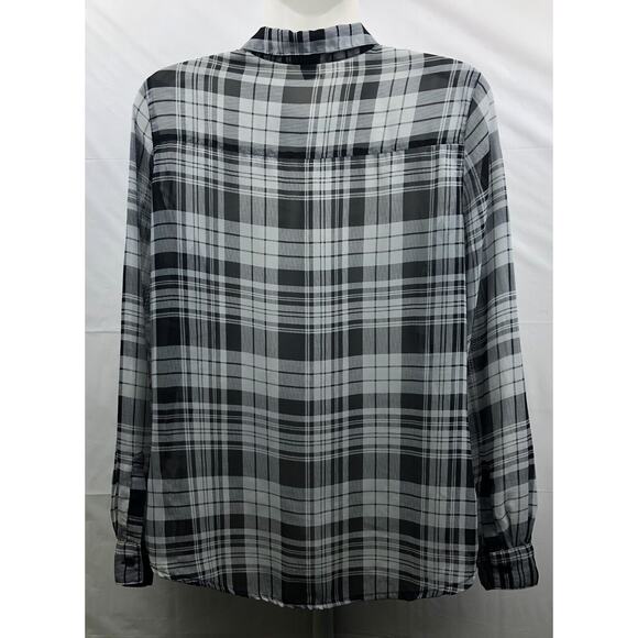 Old Navy Sheer Button Up Shirt Women Medium Black White Plaid Long Sleeves - Picture 2 of 9